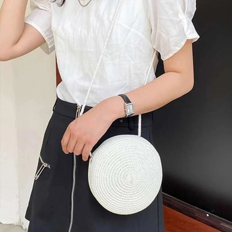 Summer Woven Straw Crossbody Bag for Women | Fashion Round Handmade Rattan Beach Small Handbag (Travel Female Shoulder Bag) Luxegan