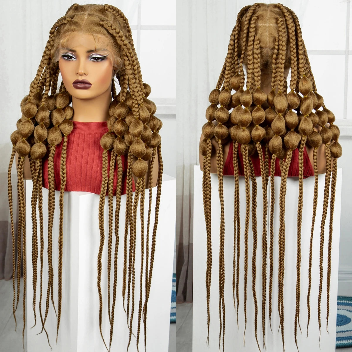 40" Blonde Knotless Bantu Braids Wig | Handmade Full Lace | Baby Hair Luxegan