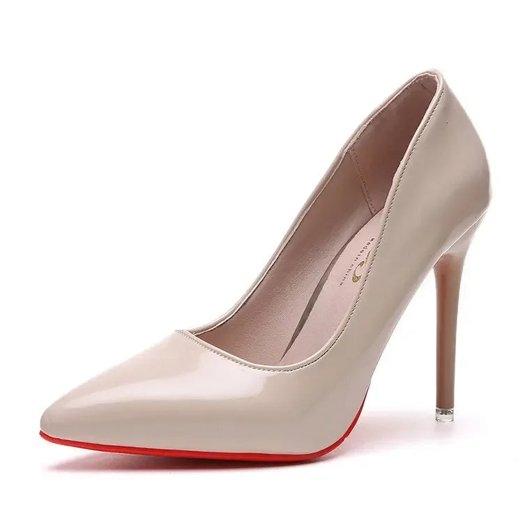 Concise Flock Stiletto Pumps | Sophisticated 11.5cm Pointed Toe High Heels | Elegant "Big Size" 35–45 Wedding Shoes | "Dignified" Classic Red & Gray Office Pumps for Radiant Versatile Styling Luxegan