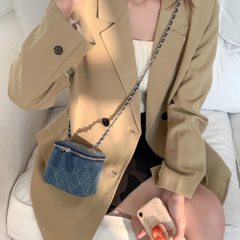 Mini Denim Crossbody Bags for Women | Lingge Chains Shoulder Bag & Fashion Brands Box Bag (Lipstick Coins Purses & Handbags) Luxegan