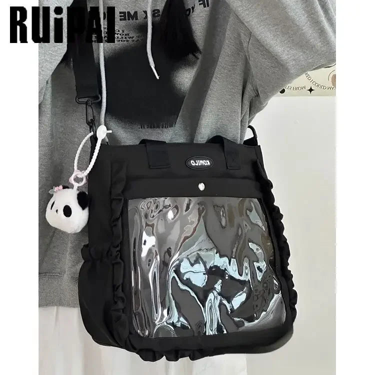 Cute Ulzzang Ita Bag | Large Capacity Nylon Tote Shoulder Bag | Japanese Harajuku College Crossbody with DIY Badges Display Plate Luxegan