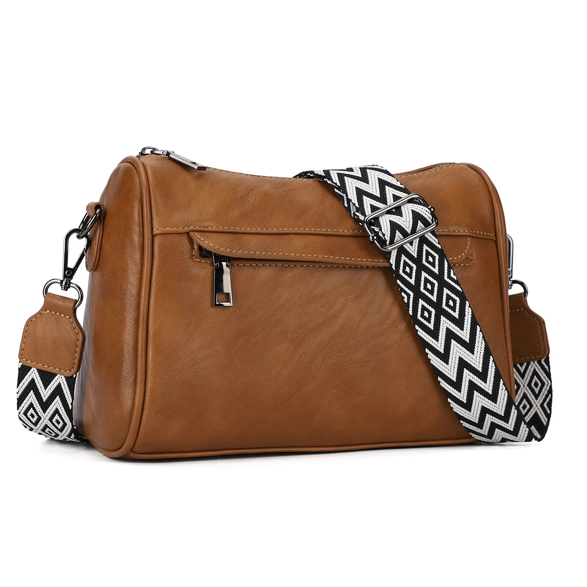 Small Crossbody Camera Bag for Women | PU Leather Saddle Shoulder Handbag | Stylish Wide Guitar Strap Purse | Sophisticated Versatile Casual Messenger (Model KL2349) Luxegan