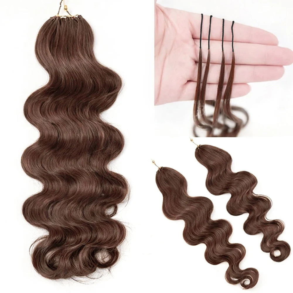Chocolate Brown Body Wave Miracle Knots Crochet Human Hair – 100% Raw Burmese Remy | Feathered Boho Braids | 10–24 Inch Luxegan