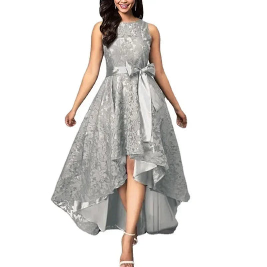 Lace Detail Sleeveless Slim Maxi Dress – A-Line, Crew Neck, Empire Waist Luxegan