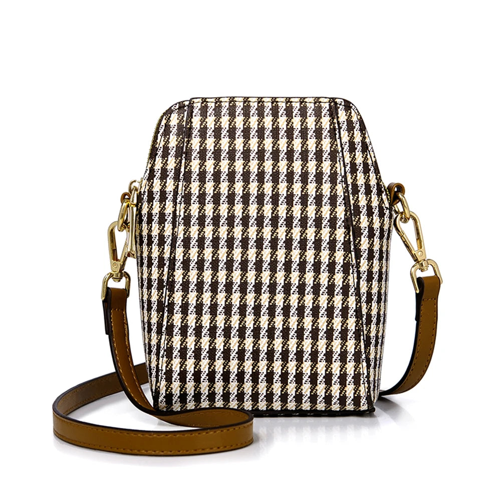 High-Quality Houndstooth Crossbody | Sophisticated Letter-Printed Shoulder Handbag | Elegant Small Square Bag | "Dignified" Soft Multifunctional Tote for Versatile Styling Luxegan