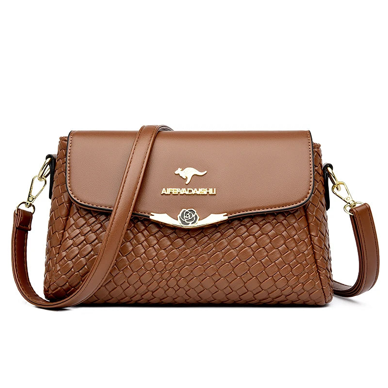 Luxury Knitted PU Leather Crossbody | Soft Shoulder Messenger Bag Luxegan