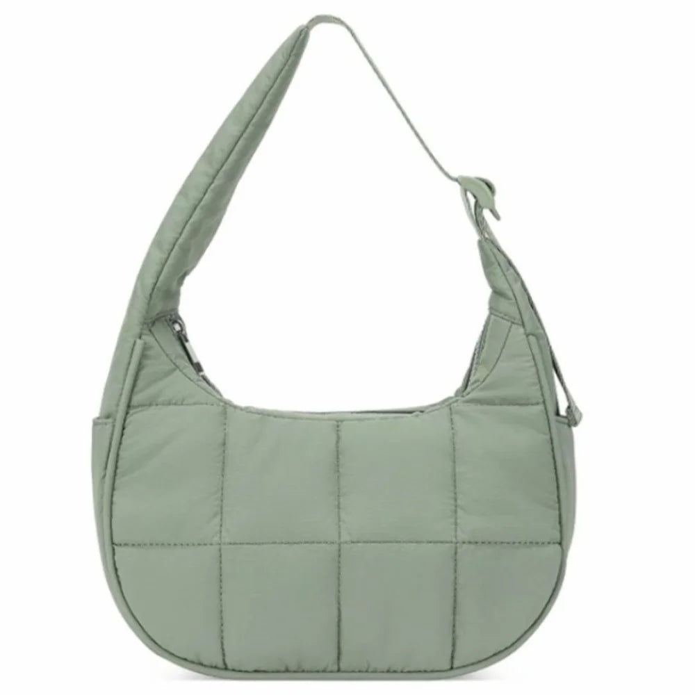 New Fashion Puffy Puffer Shoulder Bag | Large Capacity Waterproof Nylon Underarm Bag with Adjustable Strap (Woman/Girl) Luxegan
