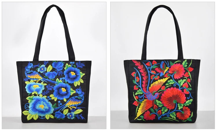 Ethnic Style Flower Embroidery Canvas Tote | Shoulder Bag & Large Capacity Handbag Luxegan