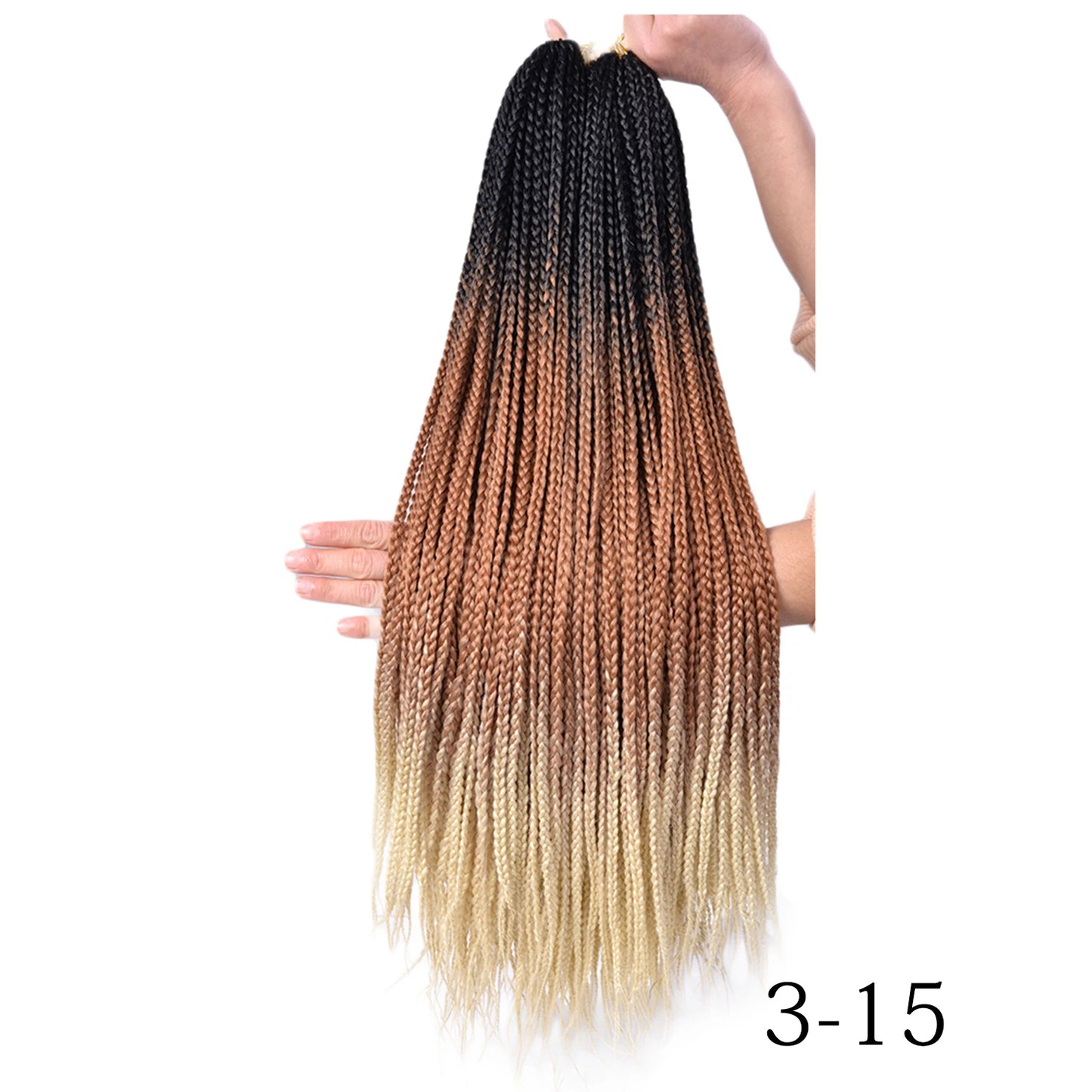 24-Inch Long Ombre Box Braids Crochet Hair - Pre-Looped Synthetic Braiding Hair Extensions - High Temperature Fiber 22 Strands/Pack Piano Color Crochet Braids for Women & Girls (27 Colors Available)