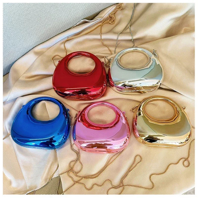 Metallic Half-Moon Minaudiere | Hard Crossbody & Clutch Luxegan