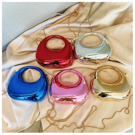 Metallic Half-Moon Minaudiere | Hard Crossbody & Clutch Luxegan