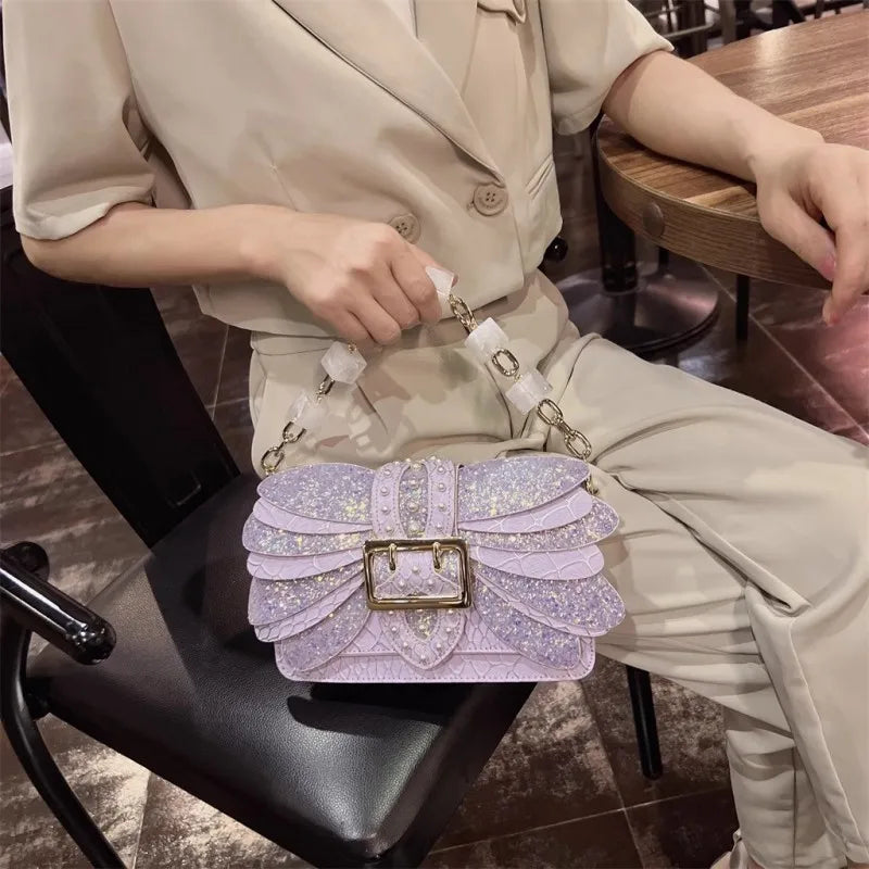 Elegant Diamond Chain Crossbody Bag | Office-Ready PU Leather Tote | Fashionable Flat Shoulder Bag for Professional Ladies Luxegan