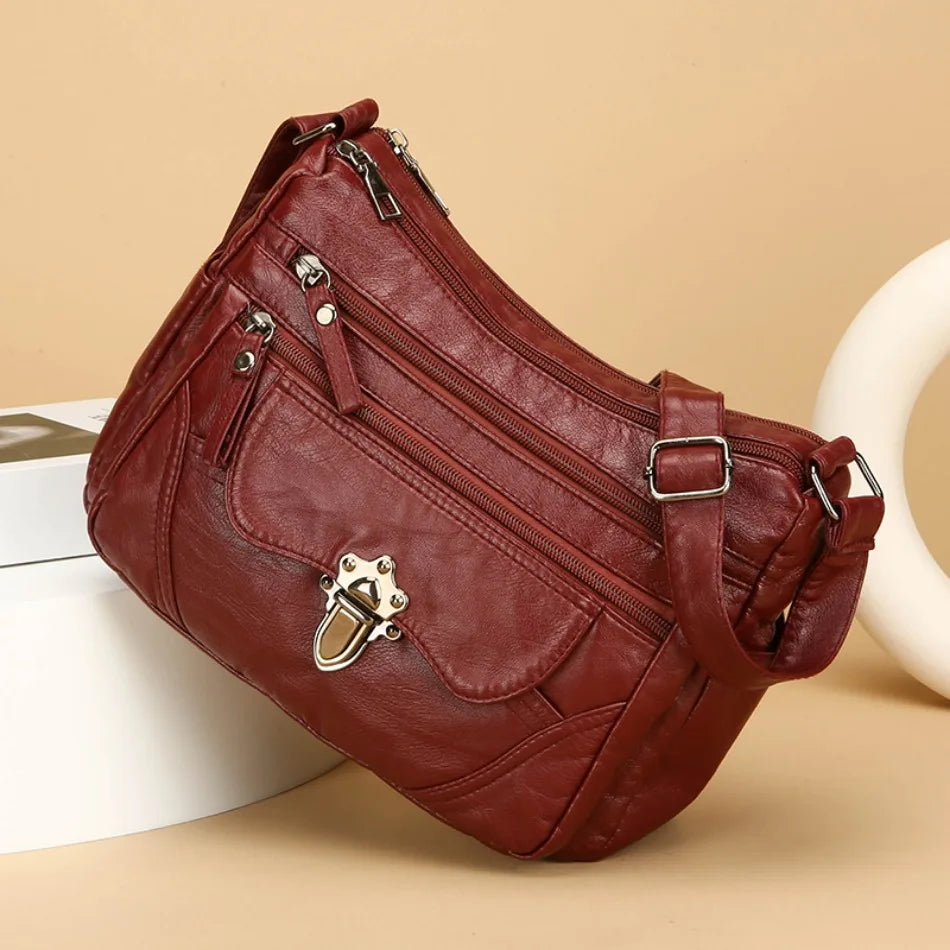 Retro Multi-Pocket PU Leather Handbags | Luxury Designer Shoulder Bag Luxegan