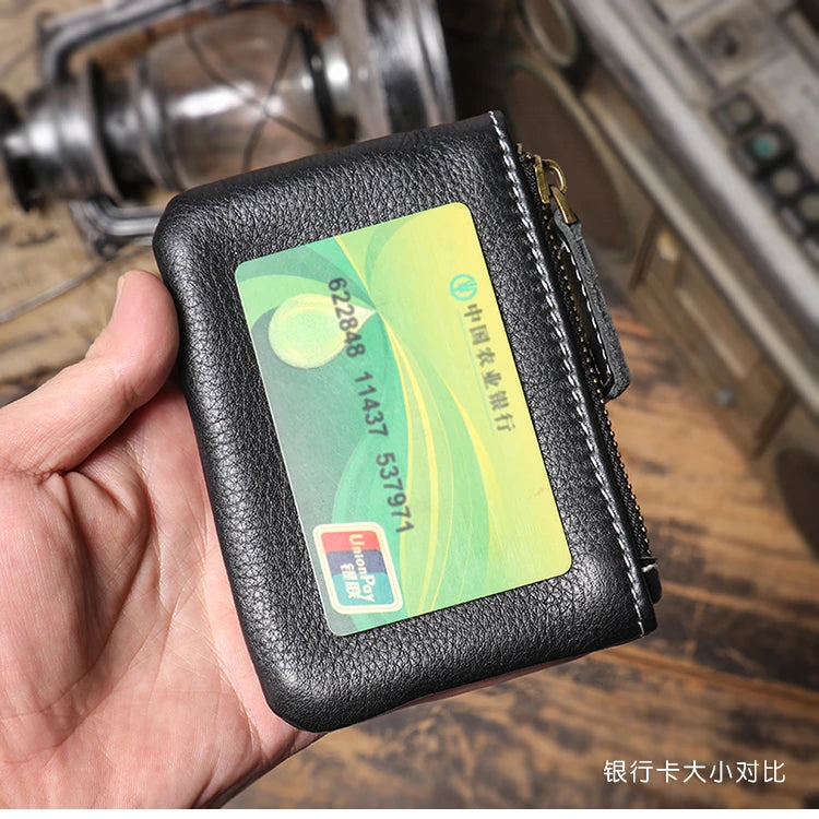 GURO Mini Monedero de Cuero Genuino de Lujo para Hombre, Cartera Corta con Cremallera, Pequeño Estuche de Cuero Vacuno para Mujer, Tarjetero, Bolsas Cuadradas Diarias para Llaves