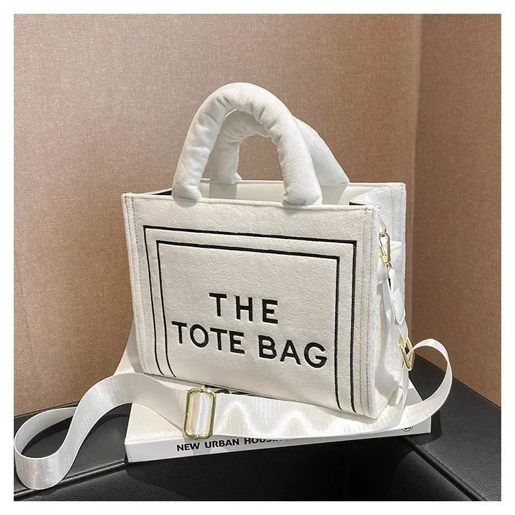 Aesthetic Velour Square Tote Bag | Elegant Letter Print Ladies Shoulder Bag | Sophisticated Felt & Velour Crossbody | Women’s Charisma Top-Handle Handbag with Interior Cell Phone Pocket Luxegan