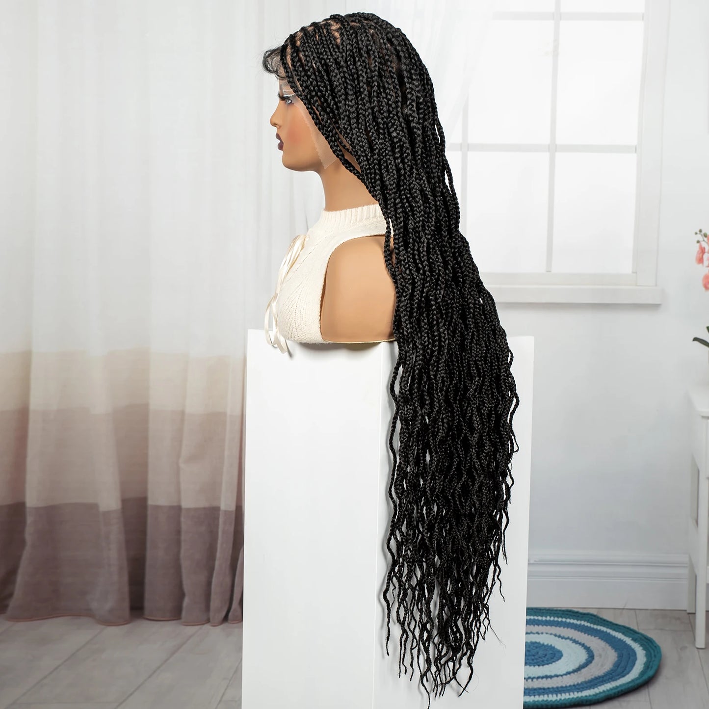 36" Boho Box Braids Wig with Curly Accents | HD Full Lace | Baby Hair Luxegan