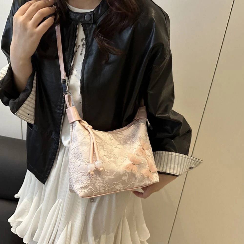 Retro Embroidered New Chinese Style Handbag | Canvas Butterfly Hanfu Shoulder Bag | Elegant Cheongsam Accessory | Vintage Zipper Tote for Weddings and Formal Events Luxegan