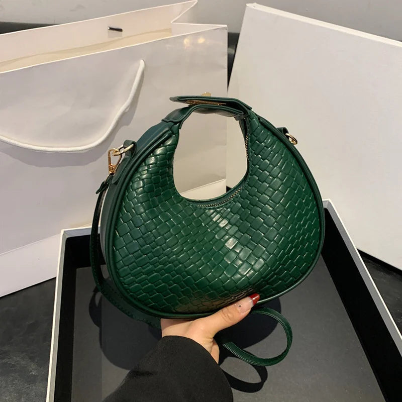 Fashion Solid Color Lattice Shoulder Bag | Sophisticated PU Leather Crossbody Bag | Elegant Ladies’ Small Trend Handbag | Luxury Designer Minimalist Flap Bag for Versatile Wear Luxegan