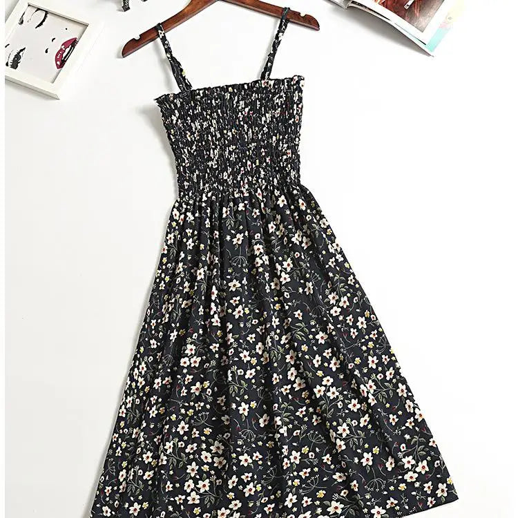 Floral Chiffon Spaghetti Strap Mini Dress | Ruffled Slash-Neck Elastic Waist Sundress | Tiered Spring/Summer Slim Fit A-Line Dress Luxegan