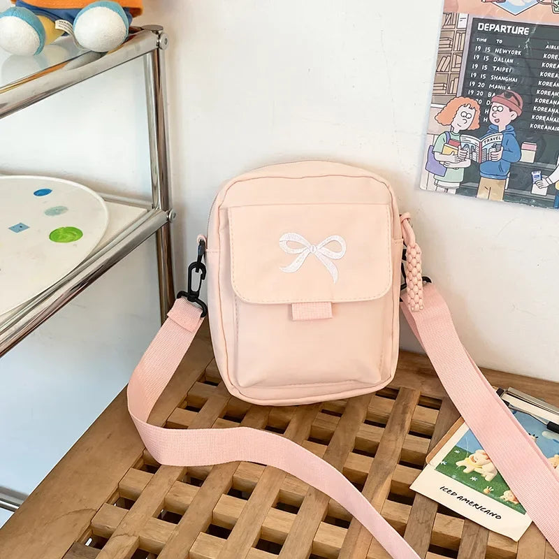 Women’s Fashion Bow Shoulder Bag | Trendy Adjustable Strap Crossbody | Fresh & Sweet Nylon Daily Messenger Bag & Hobo Sling Luxegan