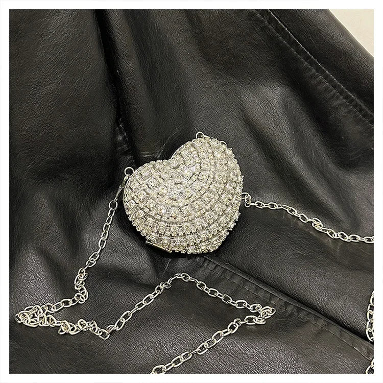 Luxury Mini Diamond Inlay Heart-Shape Crystal Clutch | Rhinestone Evening Bag Luxegan