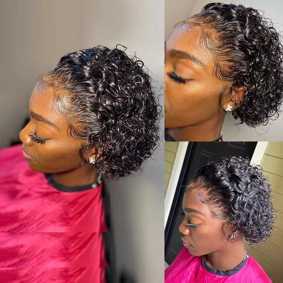 Short Curly Pixie Cut Wig - 13x4 & 13x1 Transparent Lace Frontal Human Hair Wig - Glueless Brazilian Remy Curly Short Bob Wig for Black Women (4-16 Inches, #1B Natural Color) Luxegan