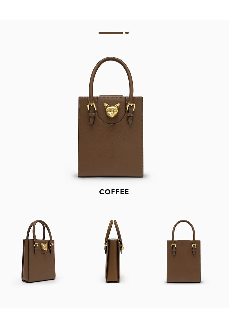 Hard Split Leather Cat Luxury Mini Bag | Designer Box Crossbody Luxegan