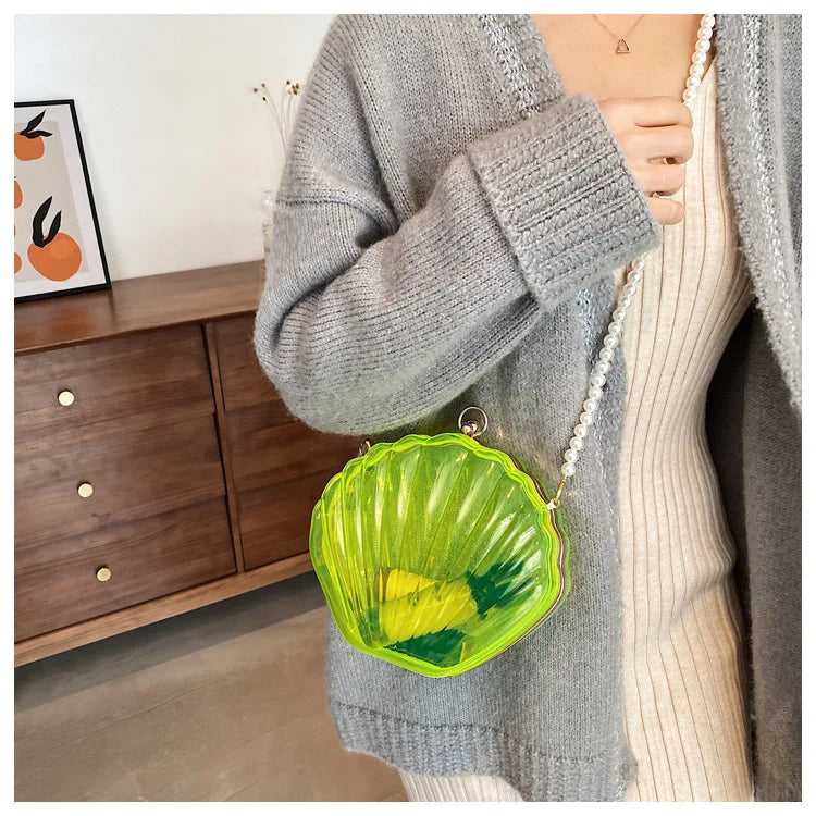 PVC Transparent Shell Bag | Hard Pearl Chain Crossbody & Evening Clutch Luxegan