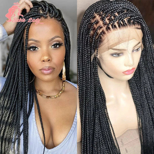 36" Synthetic Knotless Box Braided Wigs For Black Women Cornrow Braids Lace Wigs Full Lace Braids Hair Wig Black Braiding Hair Luxegan