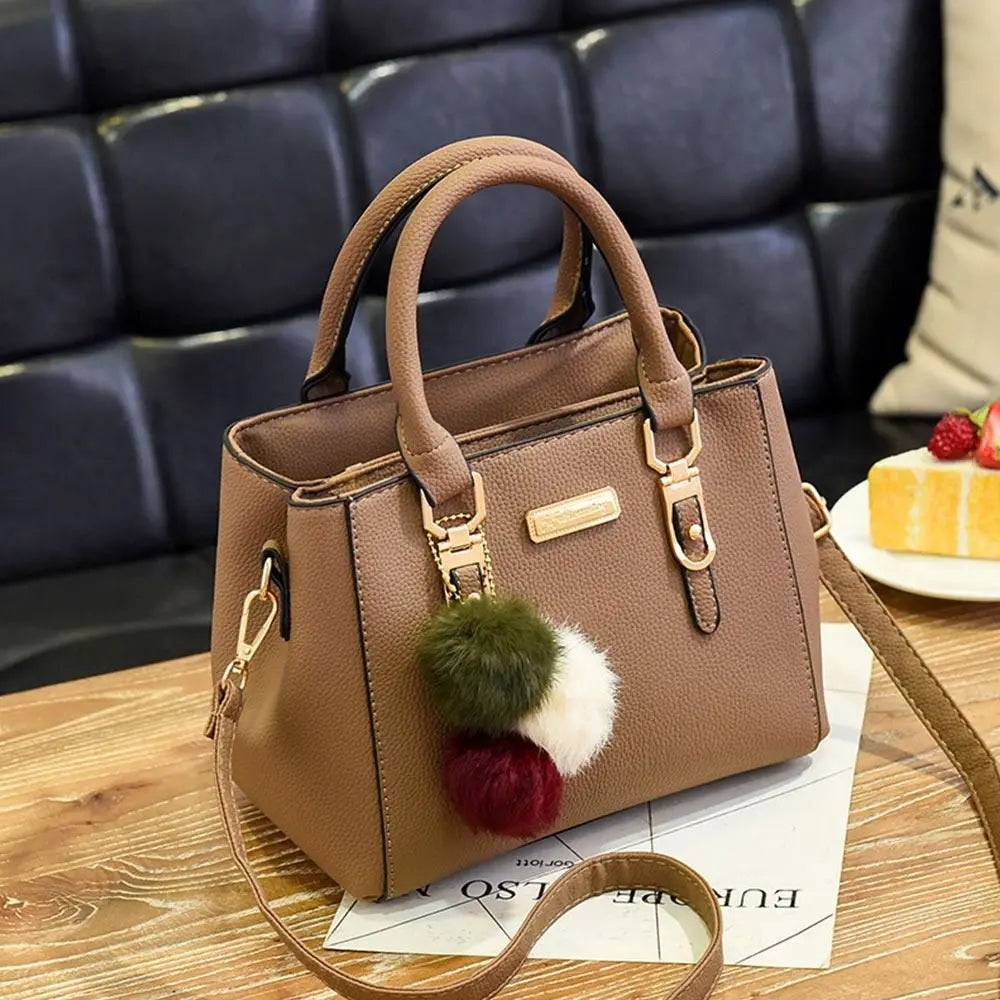 Vintage PU Leather Women's Handbag | Large Capacity Plush Tassel Shoulder Crossbody Messenger Bag (Tote Boston Style, Versatile) Luxegan