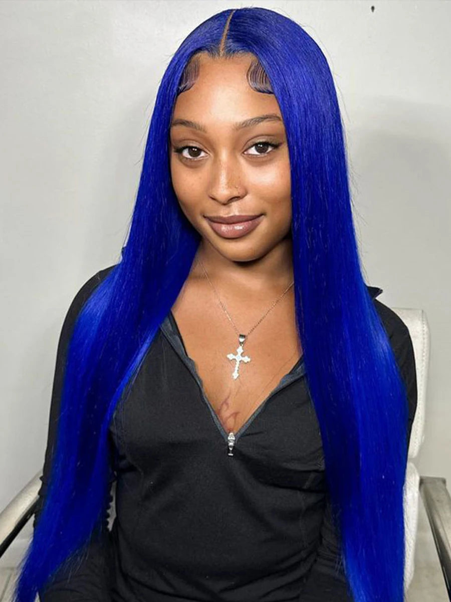 Radiant Blue Body Wave Lace Frontal Wig | Sophisticated 13x4 HD Transparent Lace | Elegant "Brazilian Remy" 26+ Inch Length | "Dignified" Pre-Plucked Human Hair for Radiant Versatile Styling Luxegan