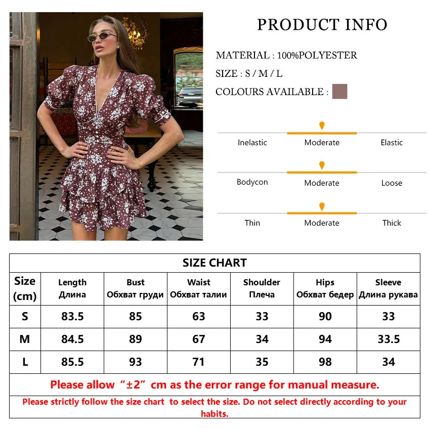 Print V-Neck Short Sleeve Slim Fit A-Line Mini Dress – Empire Waist, Summer Luxegan