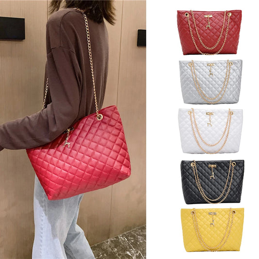 Classic Diamond Lattice Handbag | Fashion Women's Large Capacity Top-handle Bags & Pure Color Thin Chain Shoulder Crossbody Bag Luxegan