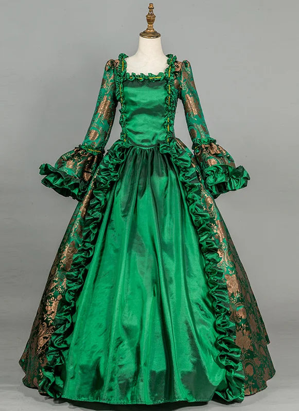 Victorian Renaissance Ball Gown – Square Neck, Flare Sleeve, Floor-Length, Empire Waist