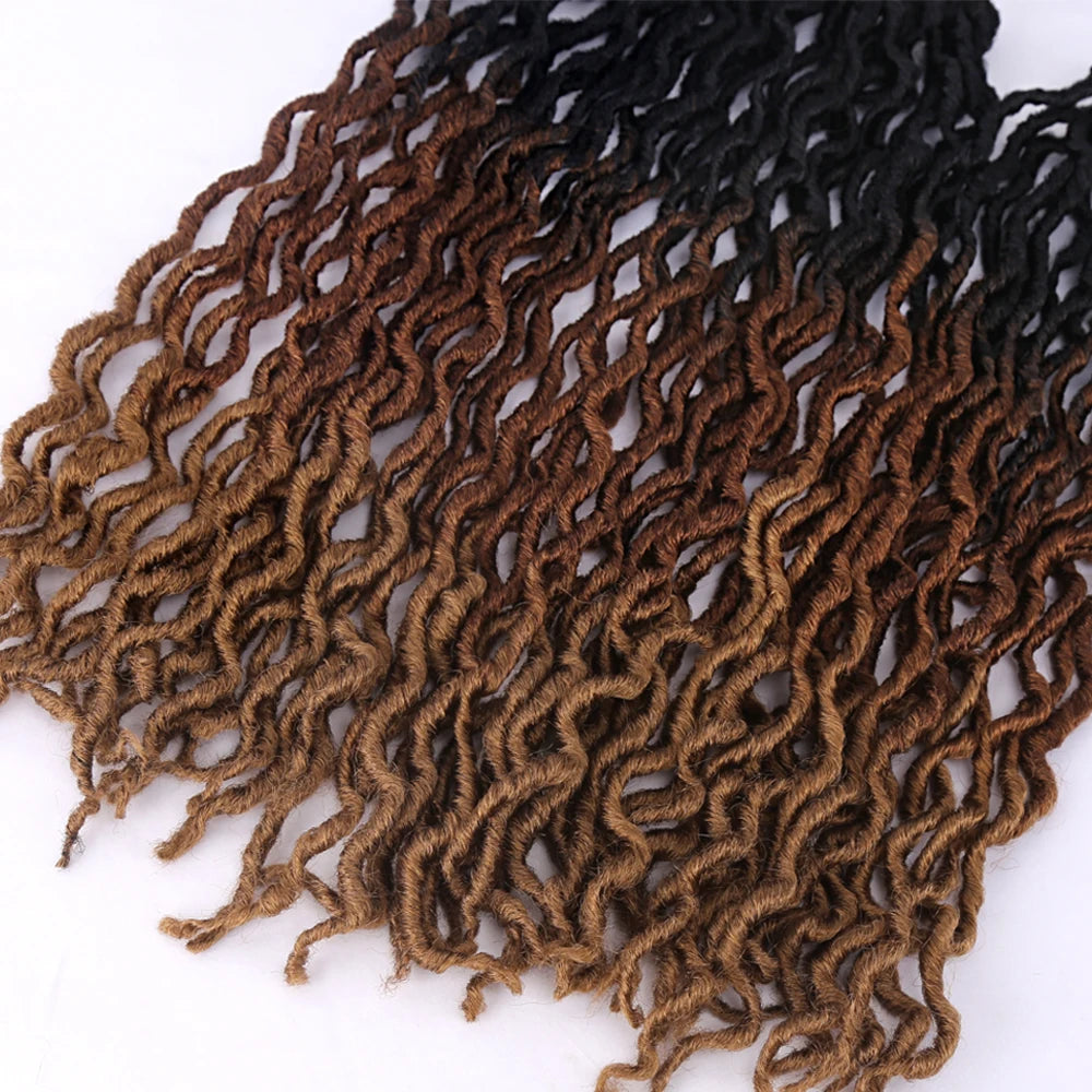 Goddess Faux Locs Crochet Hair | Soft Curly Ombre Dreadlock Extensions (Synthetic Braiding) Luxegan