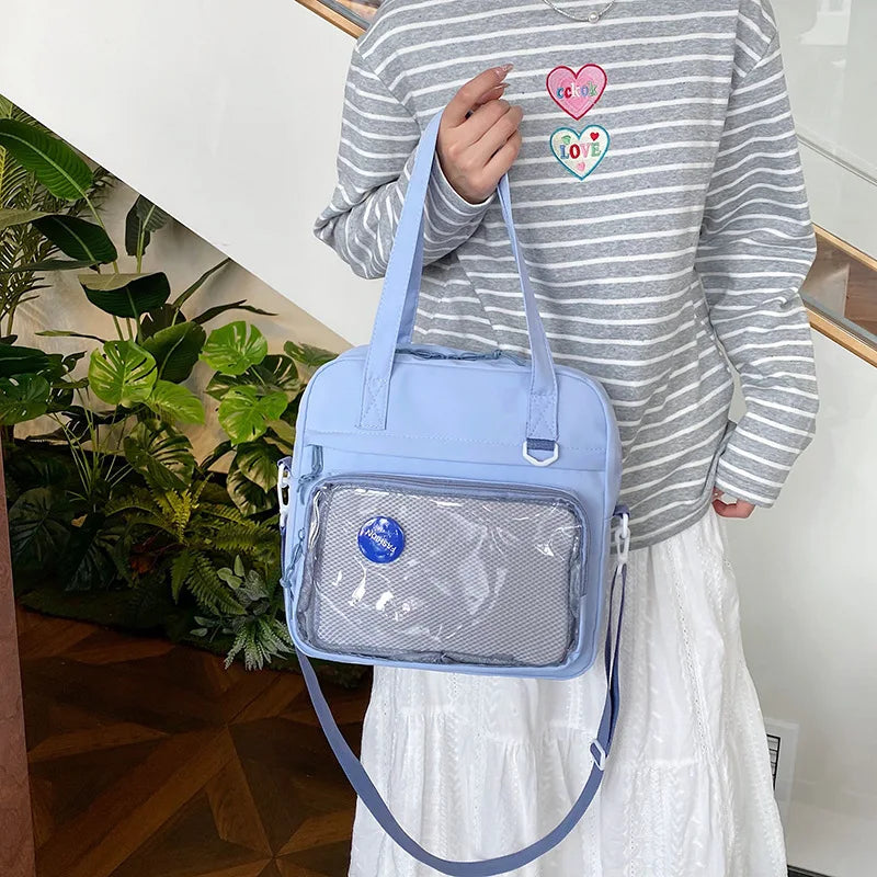 Japanese High School Girls Crossbody Bags | Nylon Teenage Student Tote Book Bag | Transparent Women Handbags JK Kawaii Shoulder Bag Luxegan
