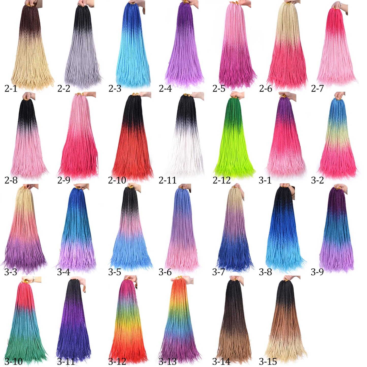 Ombre Box Braids Crochet Hair Extensions – Synthetic Straight Braiding Hair 14"/18"/24" | 22 Strands/Pack