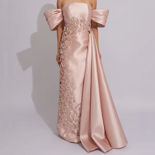Crystal Ruched A-Line Prom Gown | Off-Shoulder Floor-Length Draped Evening Dress Luxegan