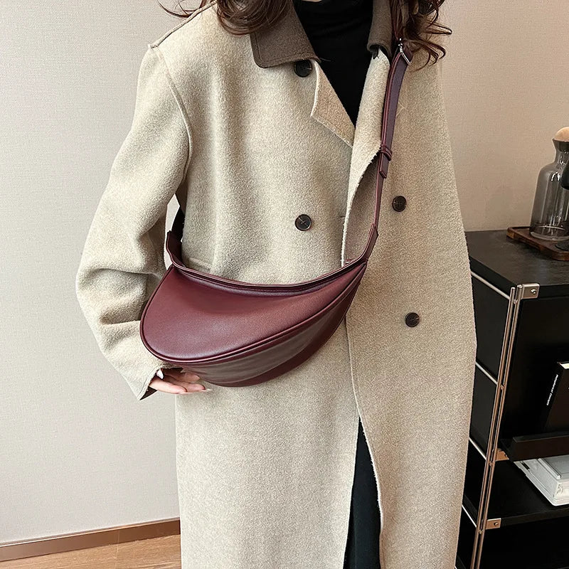 Sewing Thread Saddle Bag | High Capacity PU Shoulder Handbag Luxegan