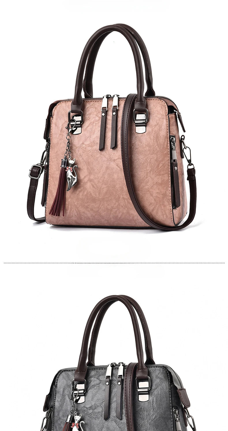 Vintage PU Leather Ladies Handbags | Women's Messenger Bags & Totes (Tassel Designer Crossbody Shoulder Bag) Luxegan