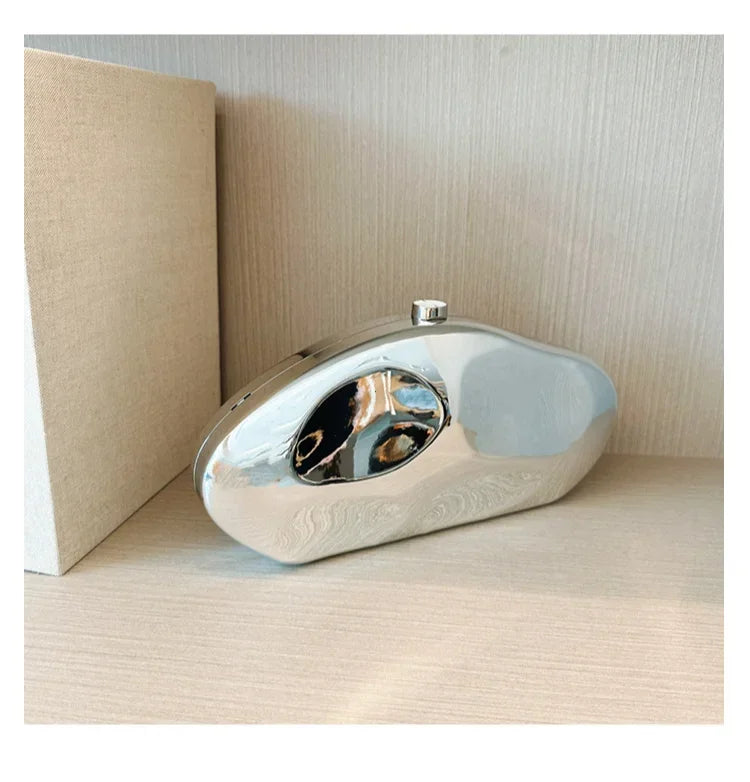 Hard Acrylic Shell Minaudiere | Gold/Silver/Blue Metal Shiny Evening Clutch Luxegan