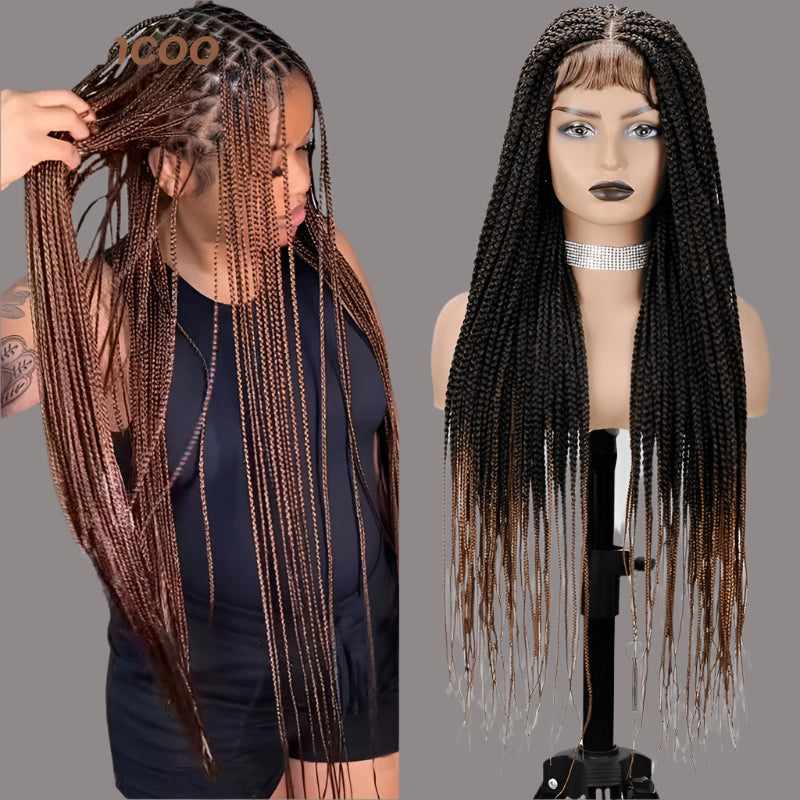 Knotless Box Braids Full Lace Wig | Cornrow Accents | Synthetic Braids | Black Women Luxegan