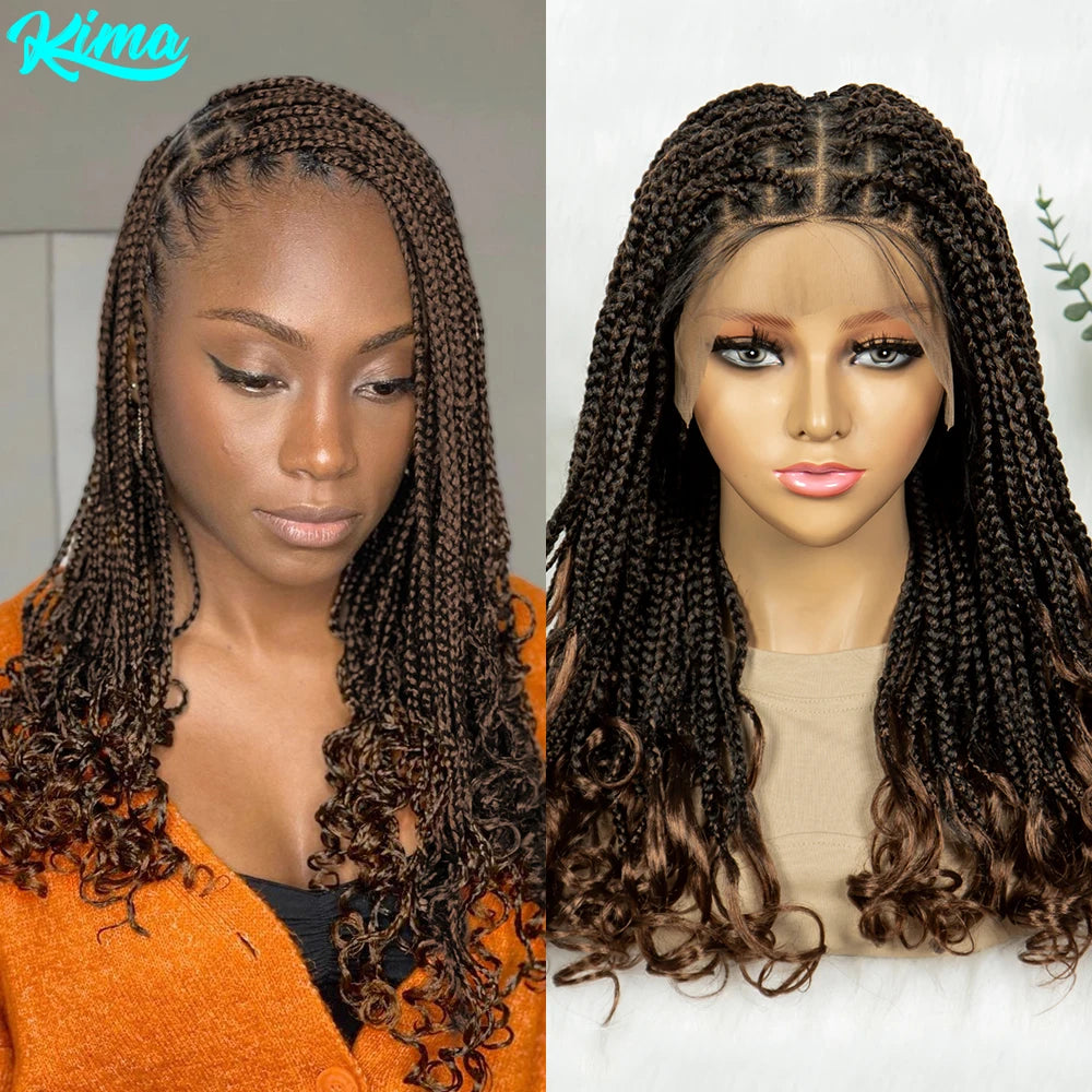 Kima Goddess Box Braided Wigs Transparent Full Lace Braided Wig French Curly Ends with Baby Hair Braided Wigs for African Women Luxegan