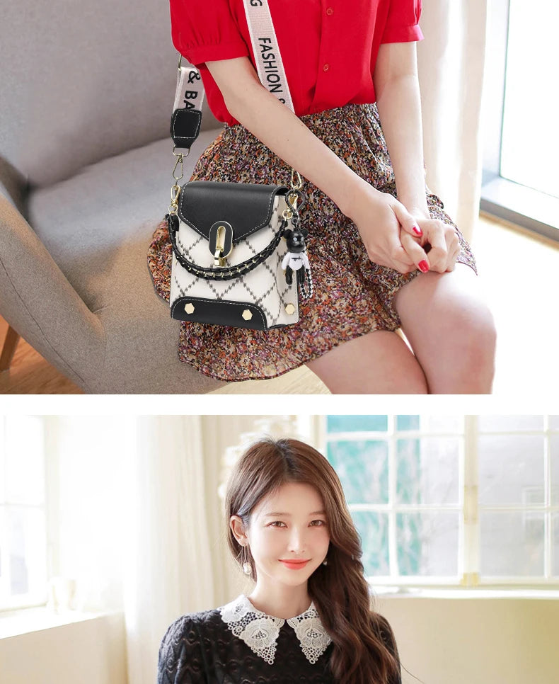 Mini Studded Decor Crossbody Bag | Argyle Embroidery Mobile Phone Purse & Trendy Chain Handbag for Women Luxegan