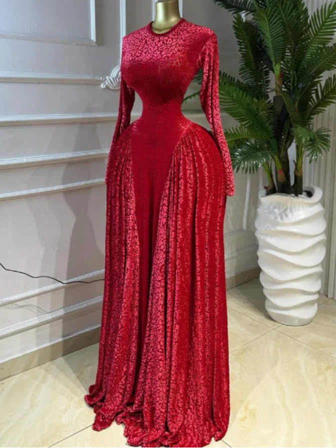Floral O-Neck Full-Length Sleeve Mesh Pleated A-Line Floor-Length Dress – Empire Waist, Regular Fit, Spring/Summer Luxegan