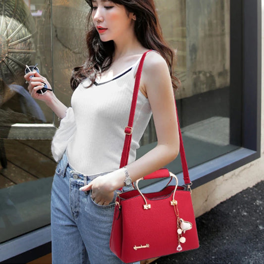 Luxury Handle Bags for Women | PU Leather Pendant Crossbody Bag & Large Capacity Messenger Handbag (Middle-Aged Mommy Bags Tote Purse) Luxegan