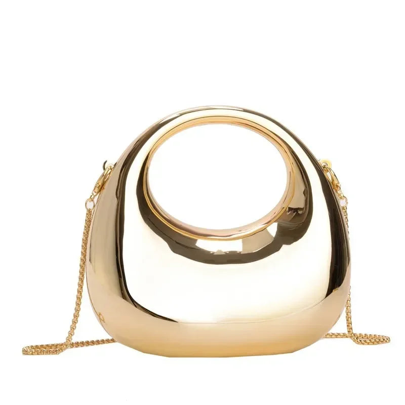 Metallic Half-Moon Minaudiere | Hard Crossbody & Clutch Luxegan