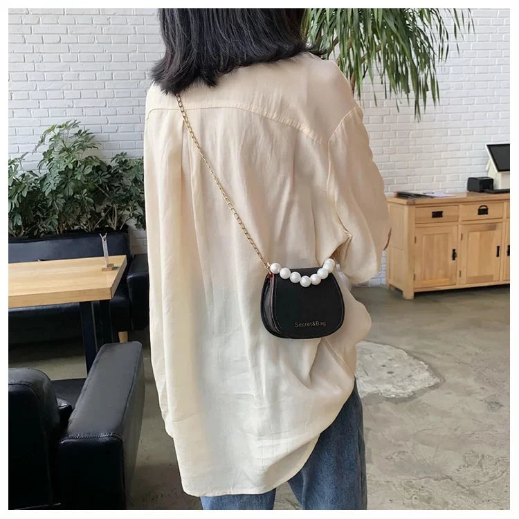Elegant Pearl & Chain Mini Handbag | Rhombus Shoulder & Crossbody Bag Luxegan