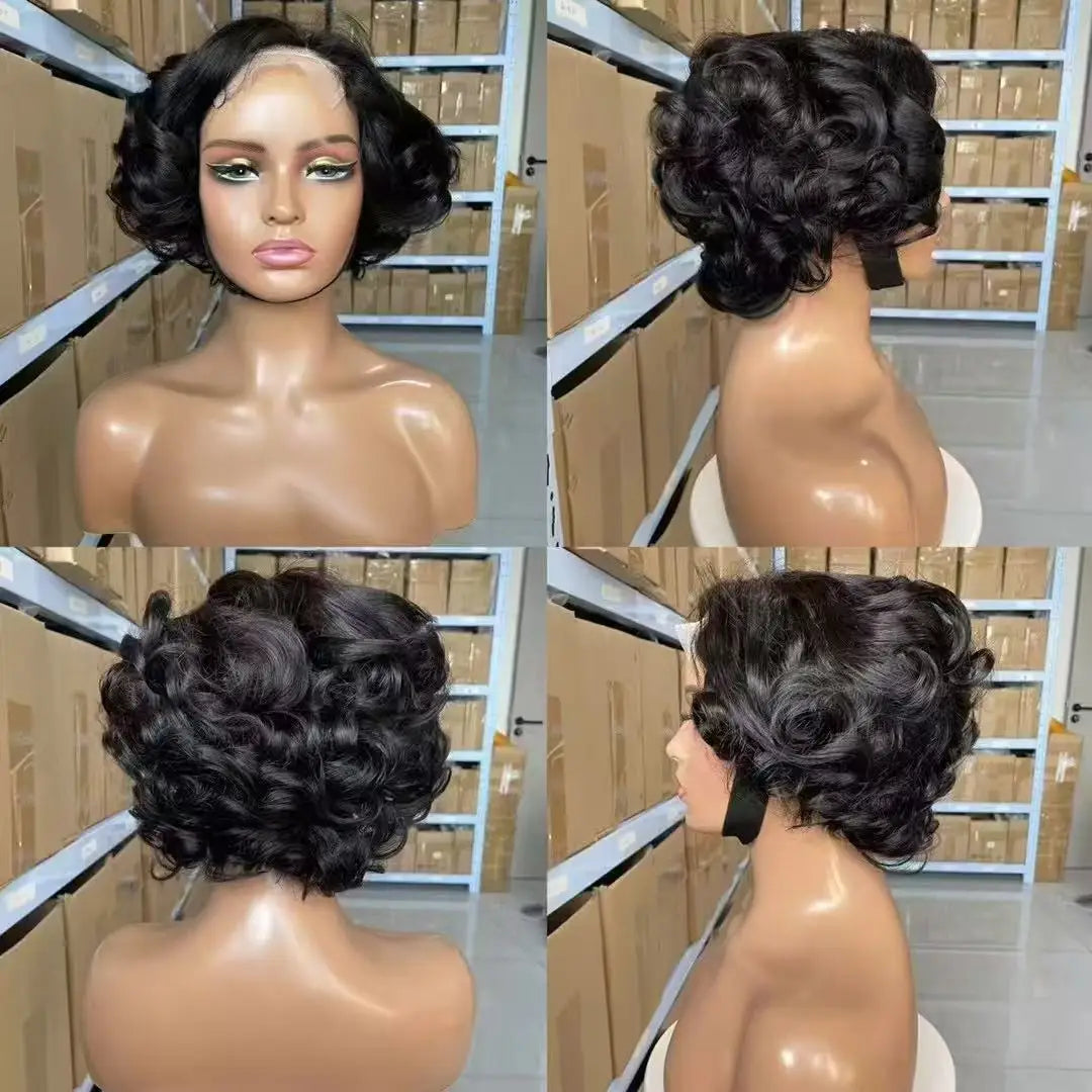Burgundy Ombre Bouncy Wave Wig | Sophisticated 300% Density Loose Curly Bob | Elegant 4x4 HD Transparent Lace Closure | "Dignified" 12-Inch Raw Indian Virgin Hair for Effortless "Wear & Go" Styling Luxegan