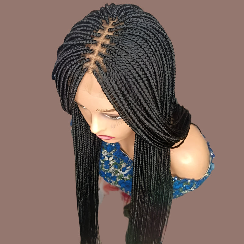 Knotless Box Braids Full Lace Wig | Cornrow Accents | Synthetic Braids | Black Women Luxegan